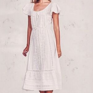 LoveShackFancy Madeline Embroidered Midi Dress, S
